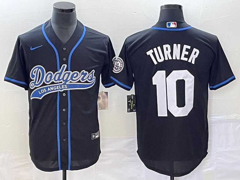 Mens Los Angeles Dodgers #10 Justin Turner Black With Patch Cool Base Stitched Baseball Jersey